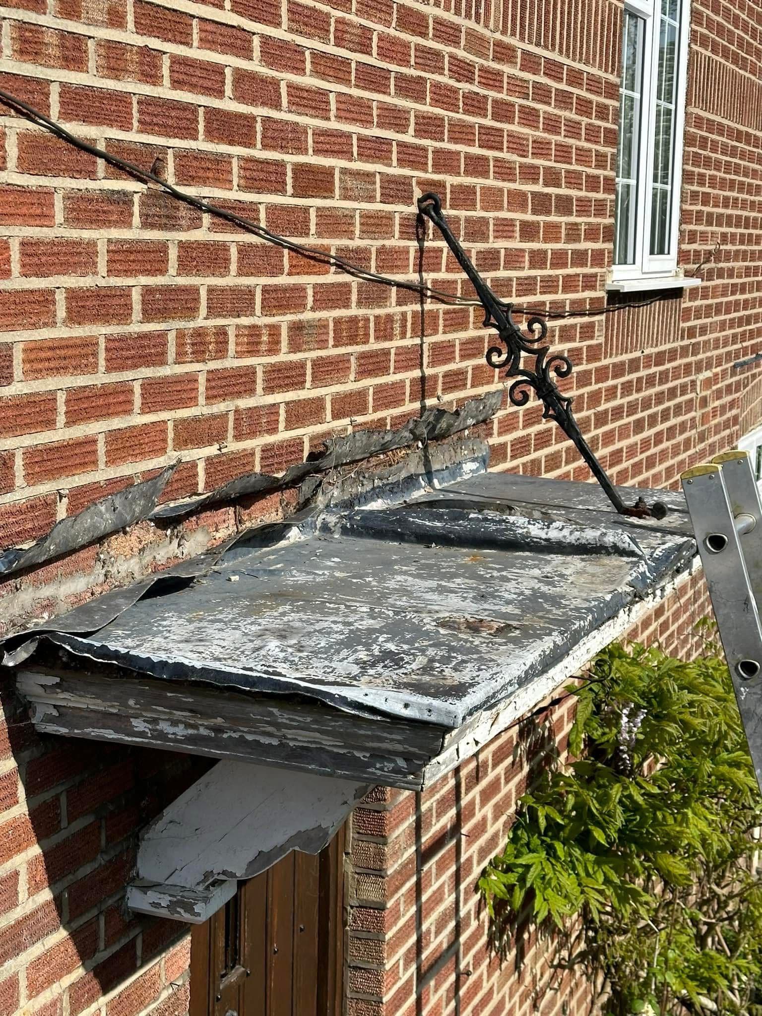 Window Canopy Fibreglass Repair — before