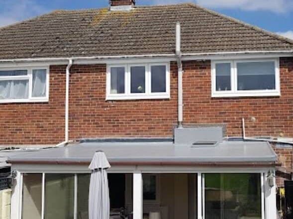 Finished grey GRP fibreglass conservatory roof